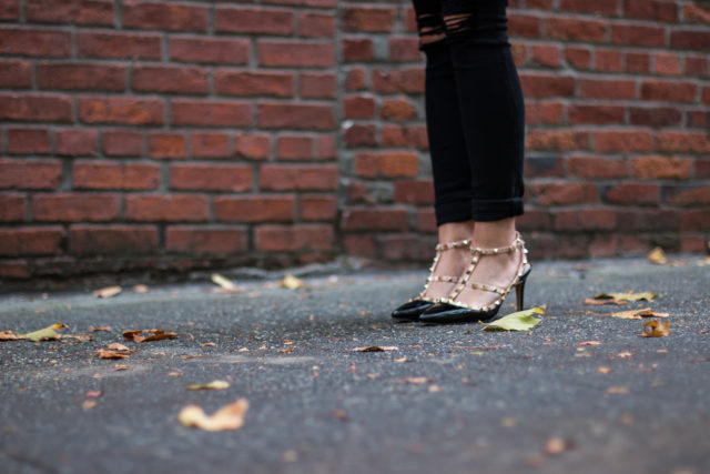 Black patent stud heels