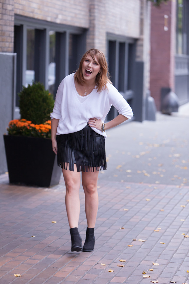 Fringe leather skirt