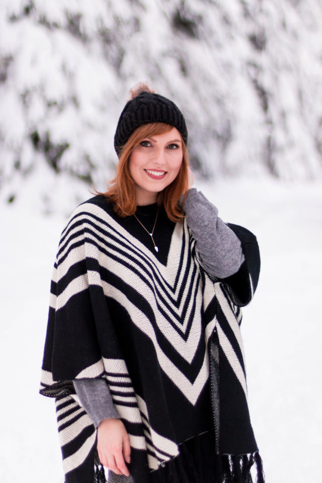 black and white poncho